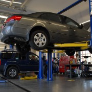 A car in an MOT garage